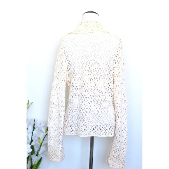 NEW! Talbots Alpaca Wool Blend Crochet Knit Cardigan Button Front Ivory SZ M - Picture 3 of 7
